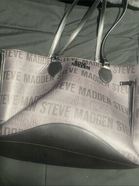 Steve Madden Black Logo-print Tote with Leather Trim